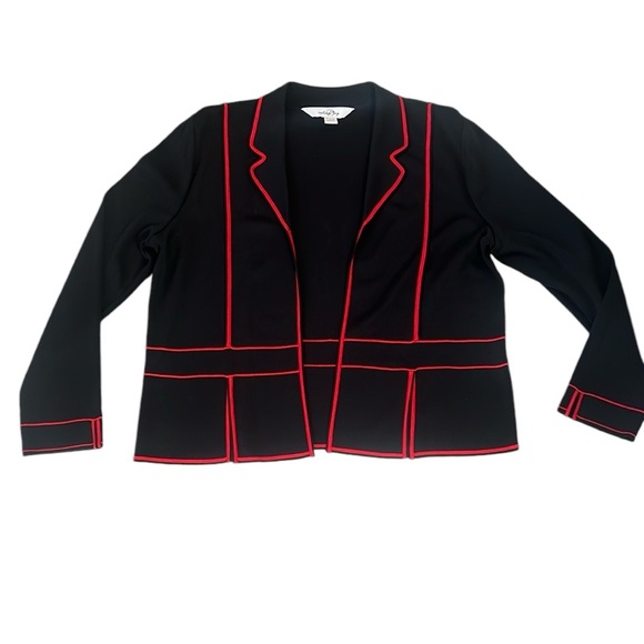 Ming Wang Black and Red Open Front Long Sleeve Knit Cardigan Size Large - Picture 5 of 12